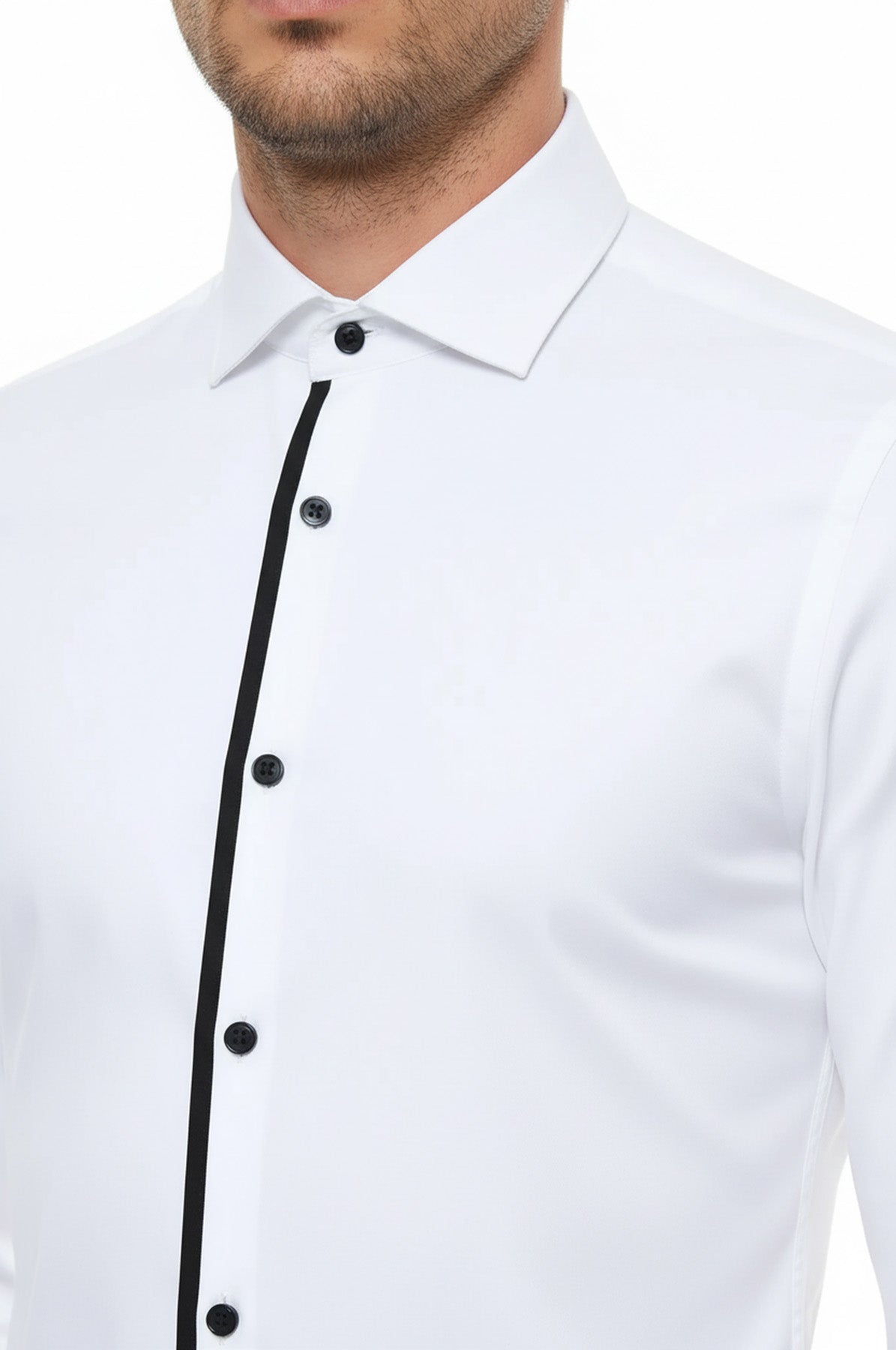Black Buttoned Long Sleeves White Men Tuxedo Shirt - Wessi