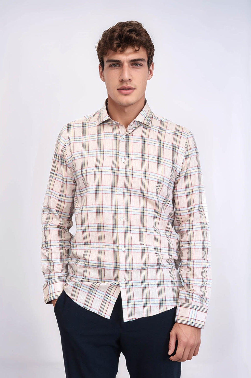 Beige Plaid Slim-Fit Shirt | Wessi - Wessi