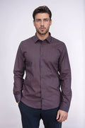 Houndstooth Pattern Slim Fit Brown Men Shirt - Wessi