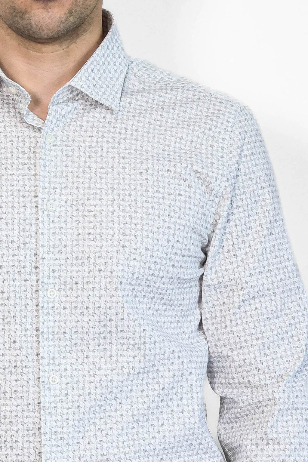 Houndstooth Pattern Slim Fit Ecru Men Shirt - Wessi