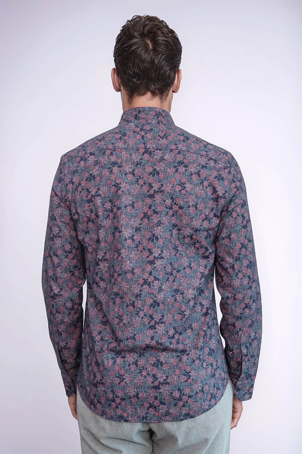 Bloom Patterned Slim Fit Navy Blue Men Shirt - Wessi
