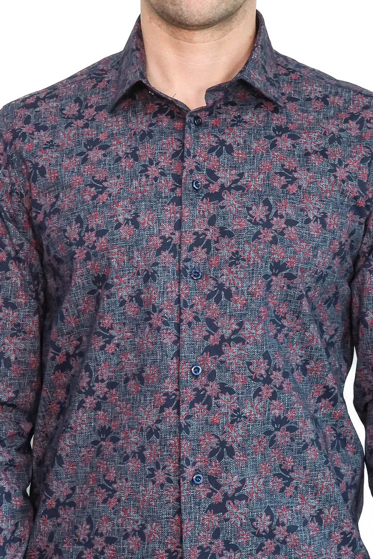 Bloom Patterned Slim Fit Navy Blue Men Shirt - Wessi
