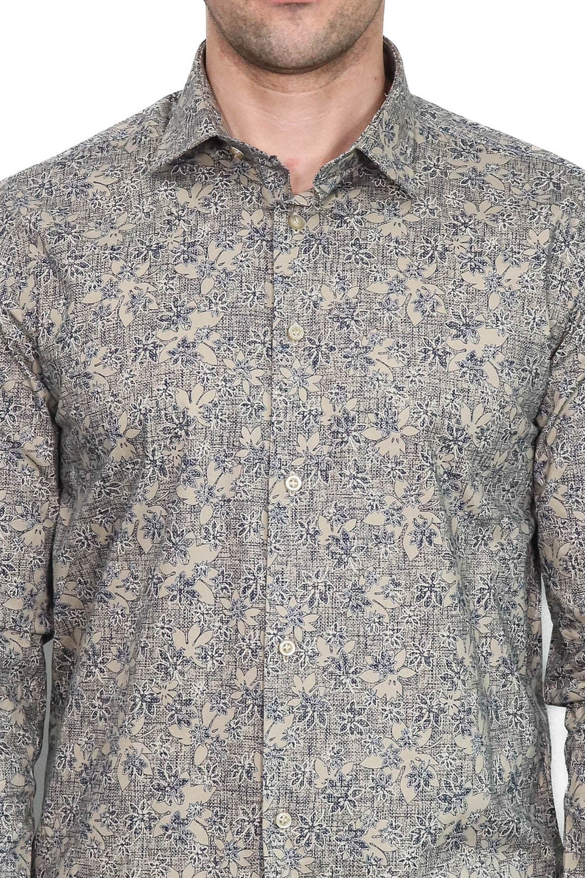 Bloom Patterned Beige Slim Fit Shirt - Wessi
