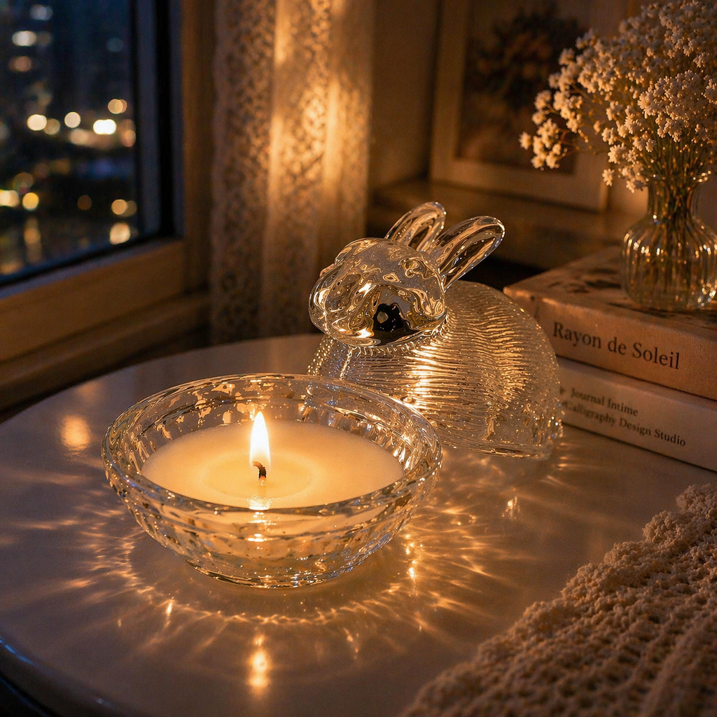 Glass Bunny Candy Dish with Lid
