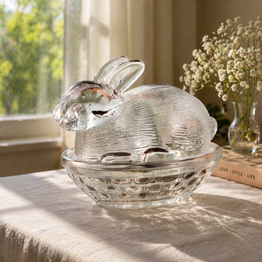 Glass Bunny Candy Dish with Lid