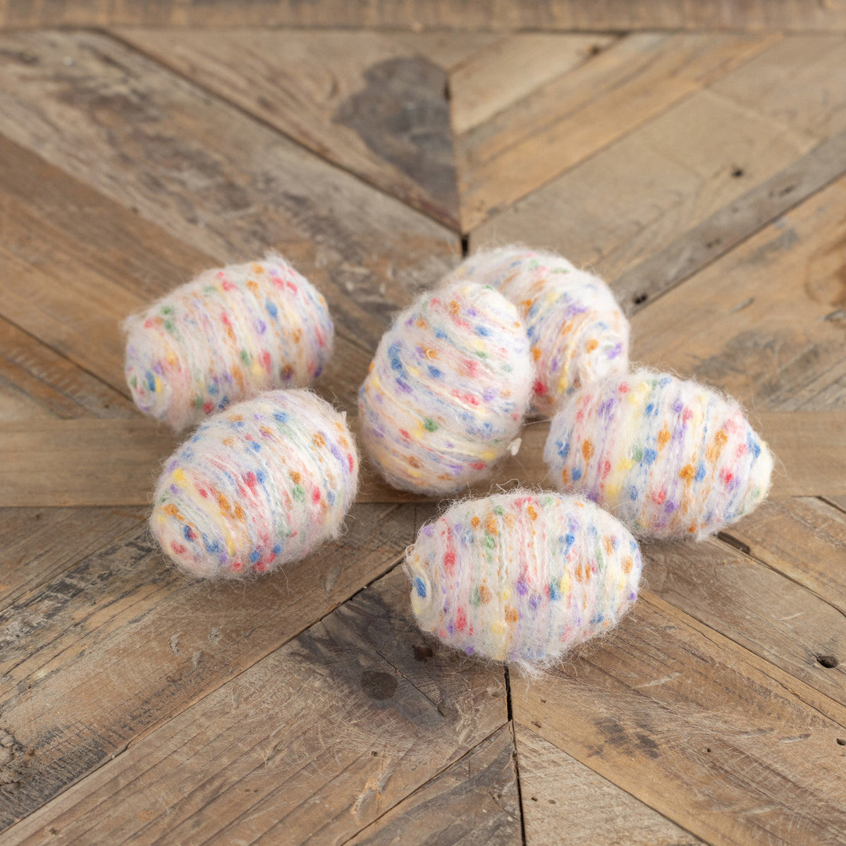 Speckled Cream Decorative Felt Yarn Eggs | Set of 6 in Carton