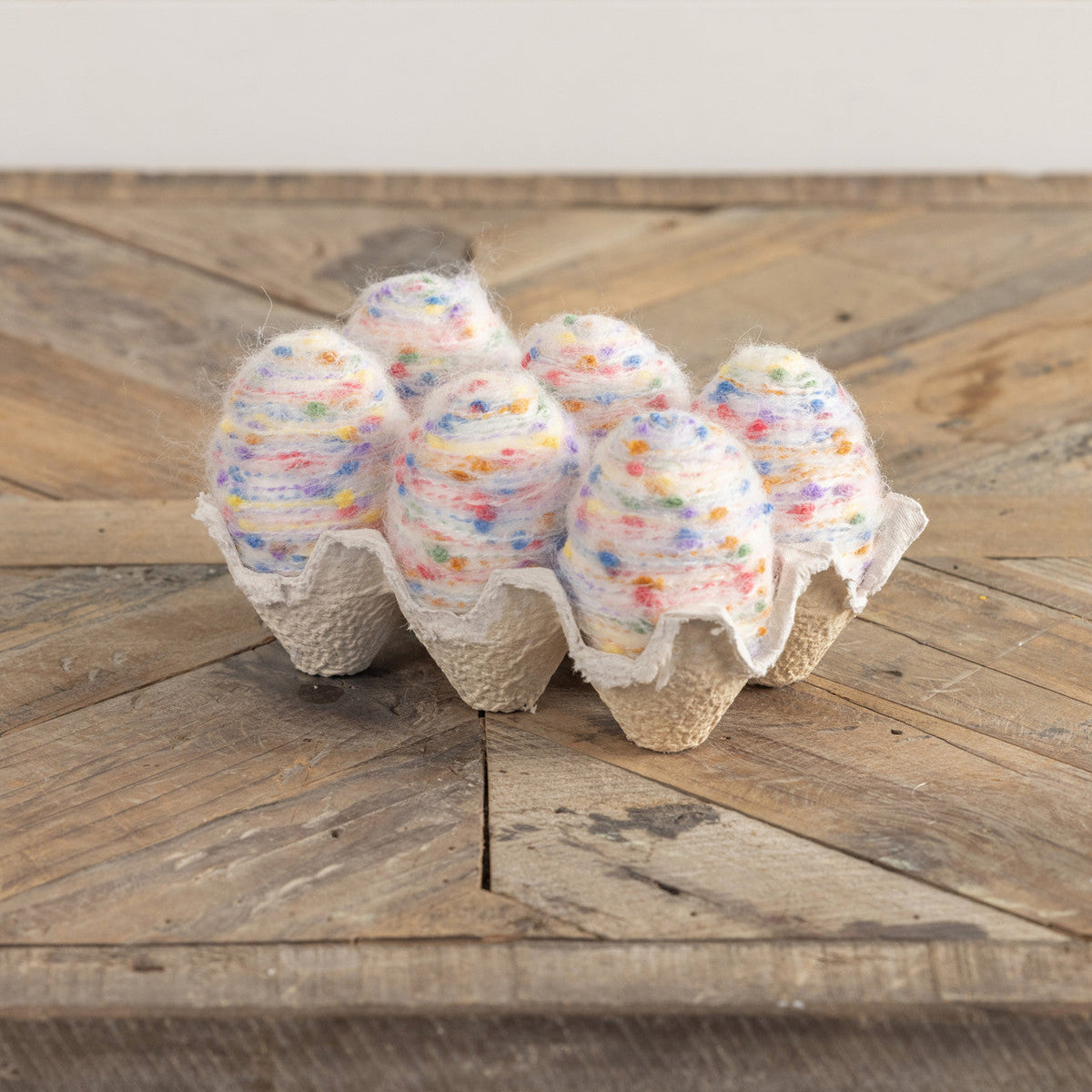 Speckled Cream Decorative Felt Yarn Eggs | Set of 6 in Carton