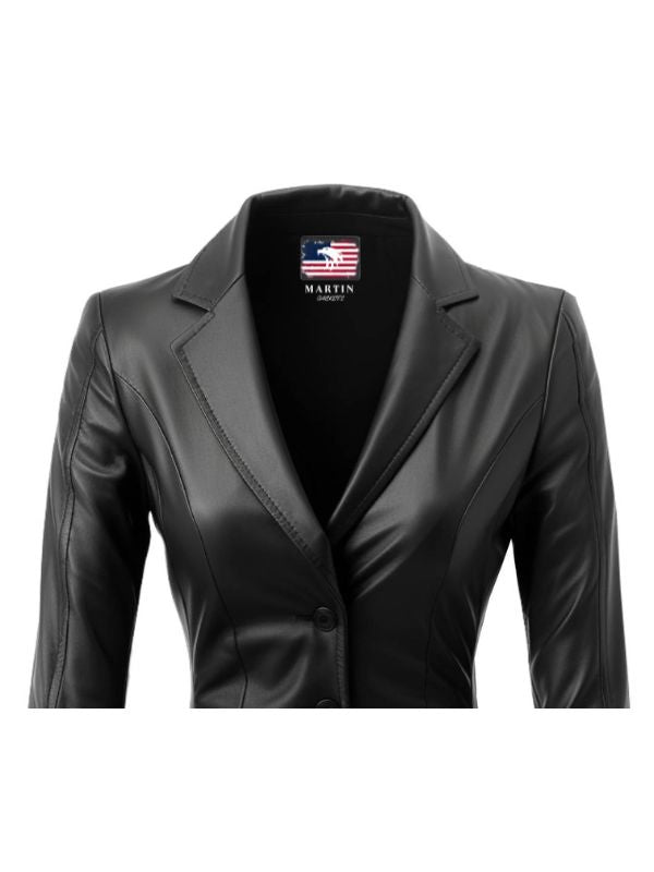 Gillian Black Leather Women Coat Blazer