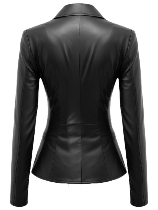 Gillian Black Leather Women Coat Blazer