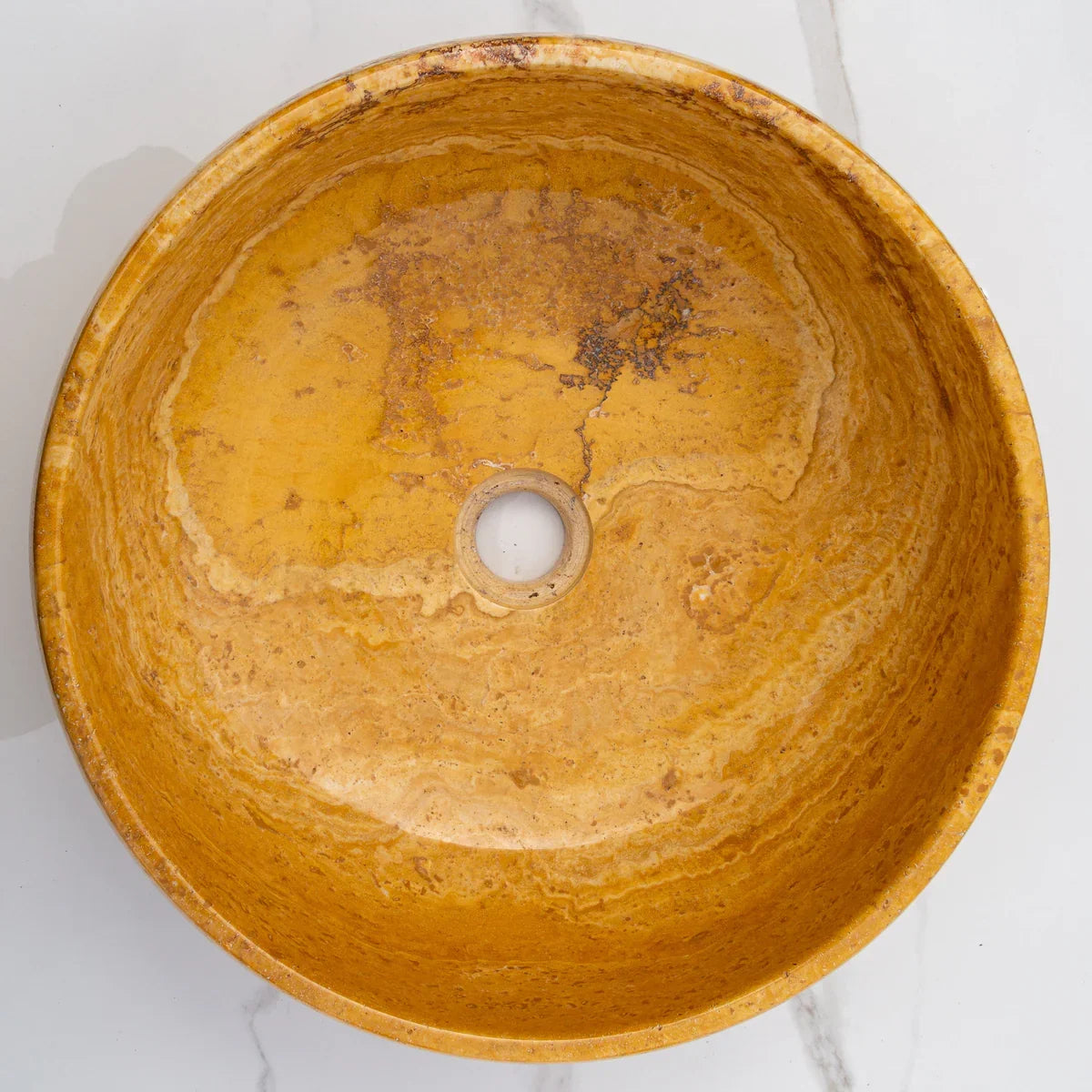 Golden Sienna Travertine Natural Stone Bathroom Above Vanity Vessel Sink
