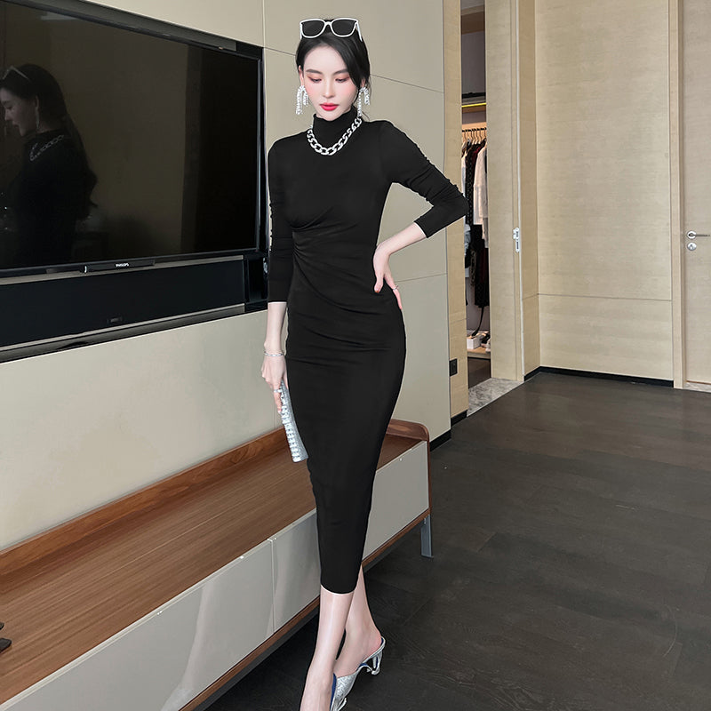 Pleated Long Sleeve Dress Women's