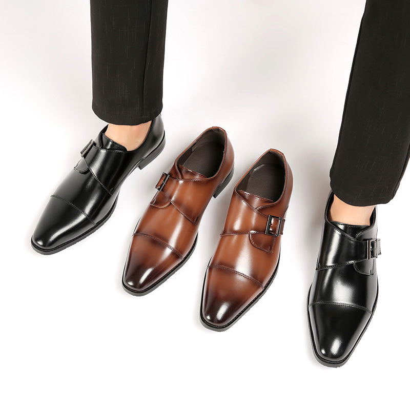 British Style Monk Strap Leather Shoes Men's