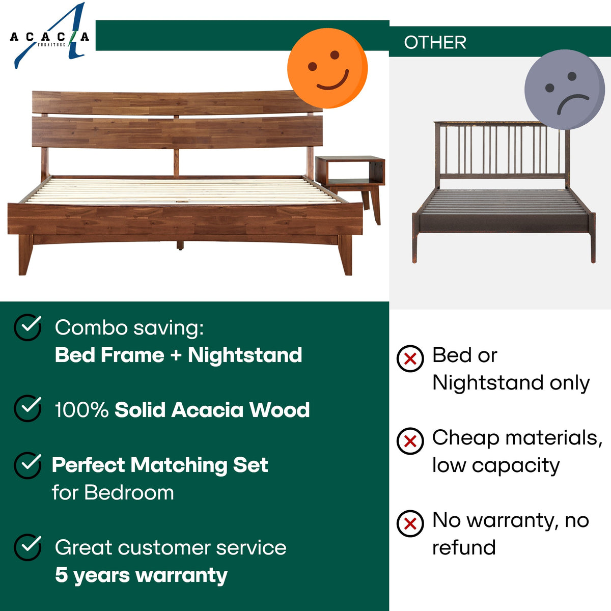 Aurora Solid Wood Bed Frame