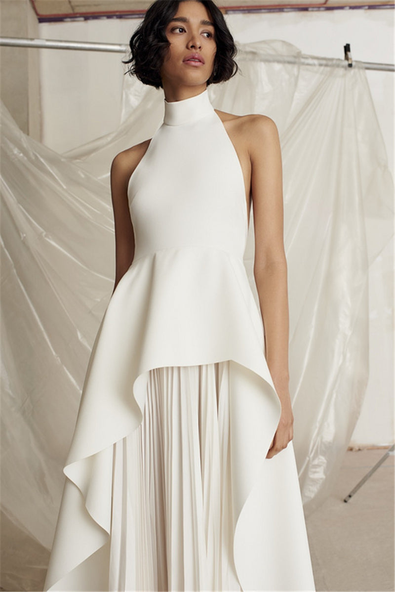 C2247 Backless sleeveless O-neck pleated Women's  Dress
