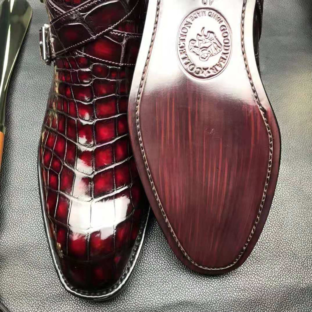 Crocodile Ankle Boots Handmade Dress Shoes Men's
