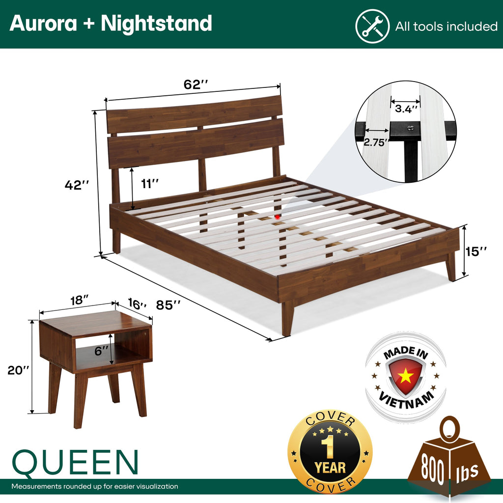 Aurora Solid Wood Bed Frame