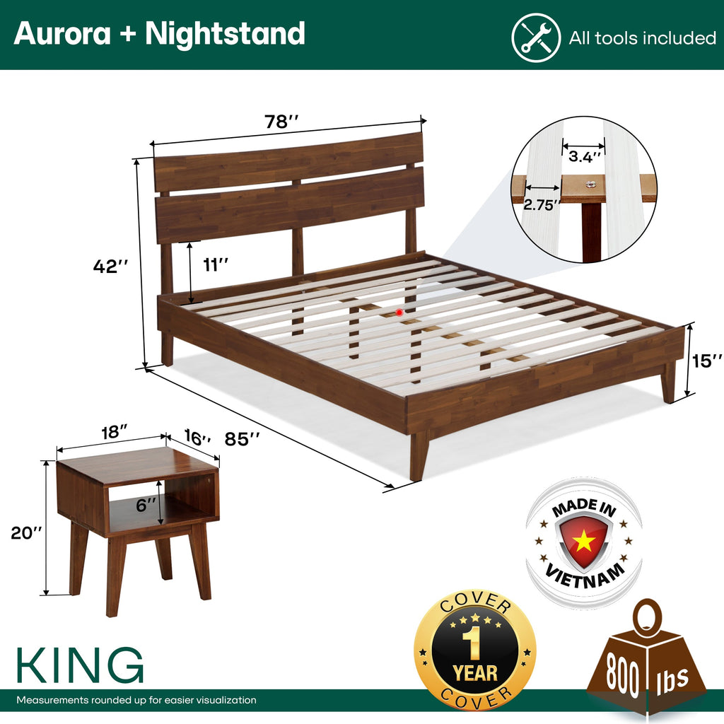 Aurora Solid Wood Bed Frame