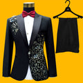 Blue Embroidered Slim Fit Blazer 4 Pcs Suit Men's