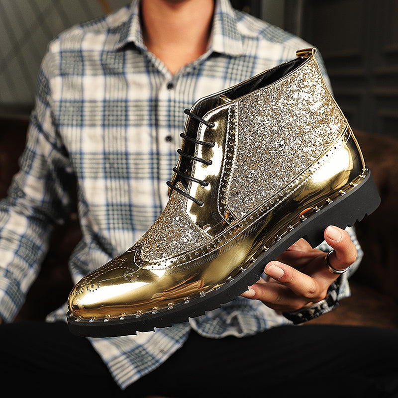 Boots Gold Wedding Dress Shoes Men's