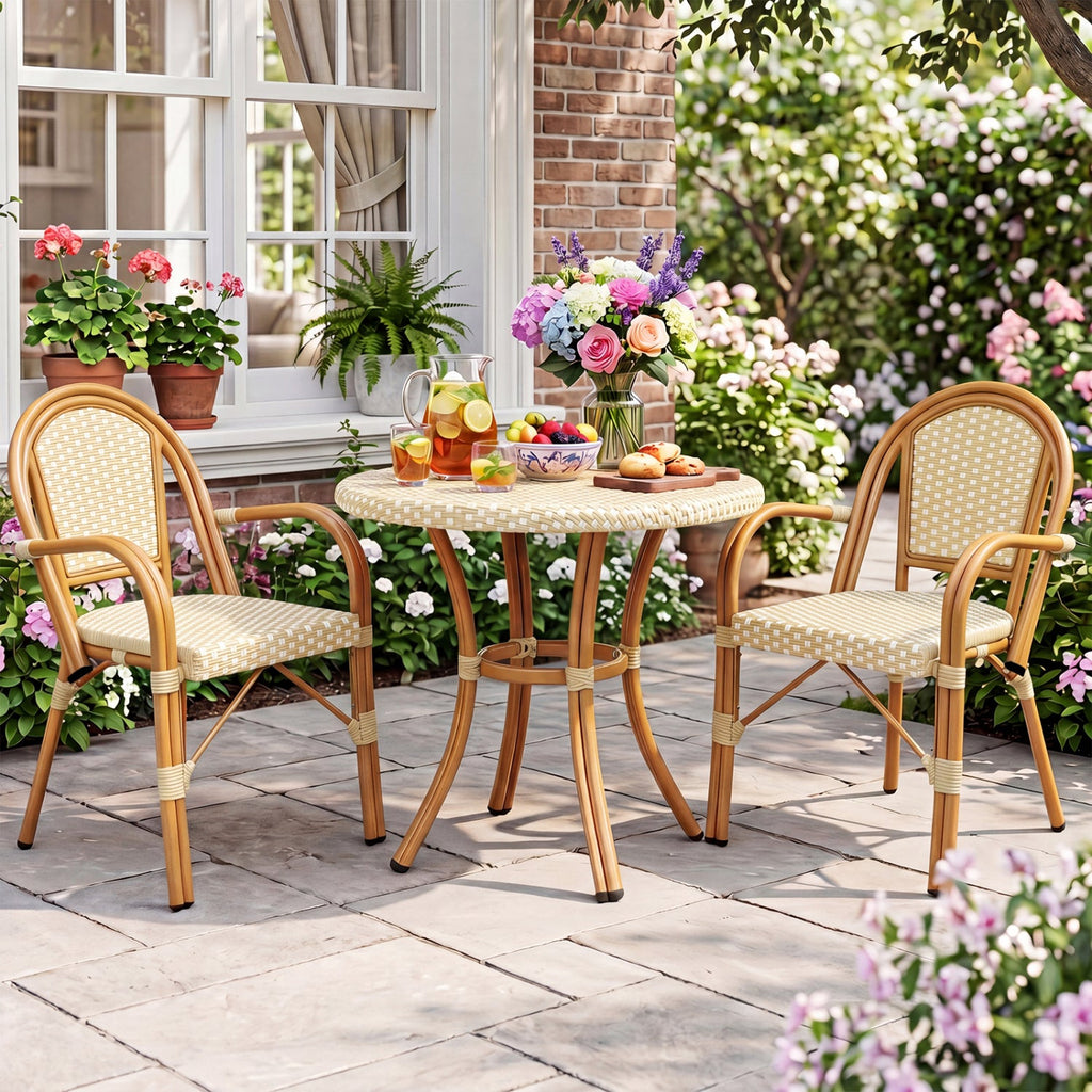 PE Wicker Bistro Dining Chairs Set of 2 - Yellow