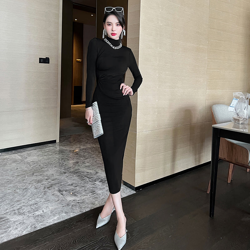 Pleated Long Sleeve Dress Women's