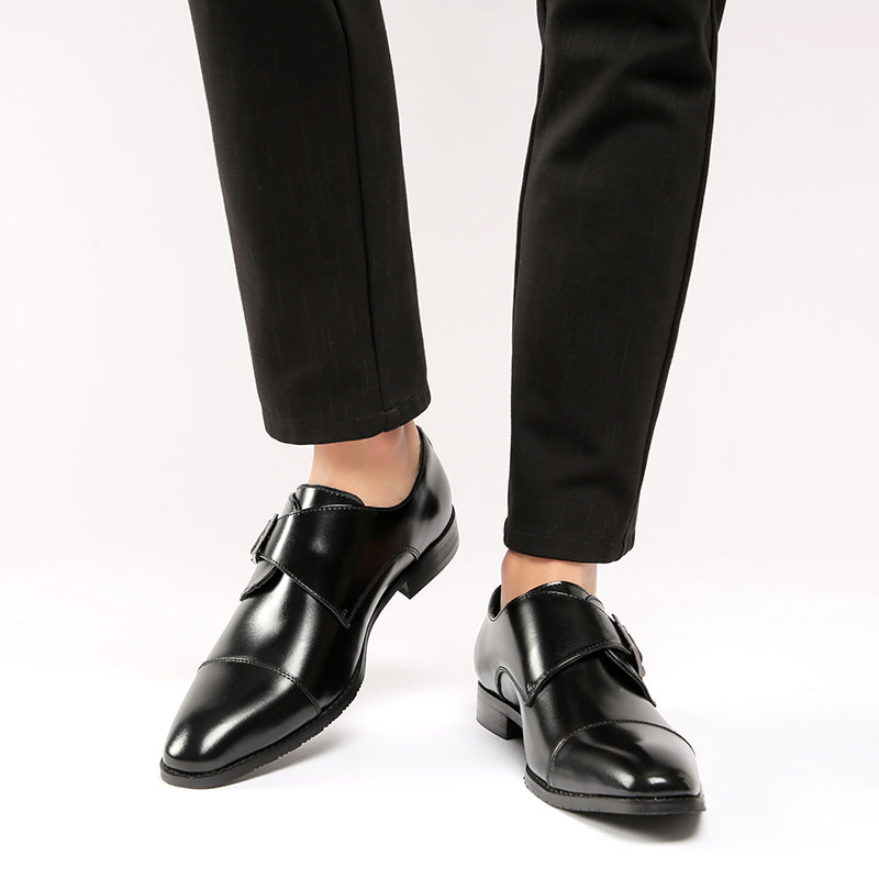 British Style Monk Strap Leather Shoes Men's
