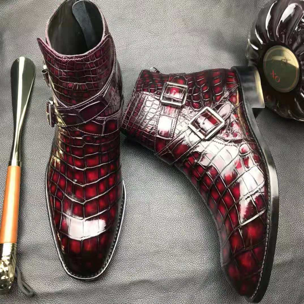 Crocodile Ankle Boots Handmade Dress Shoes Men's