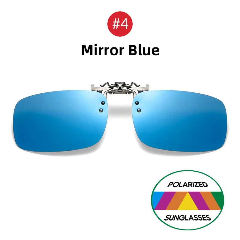 VIVIBEE Mirror Blue Flip Up Clip on Sunglasses Fishing Men Square Polarized Lens Metal Night Vision Driving UV400 Women Glasses