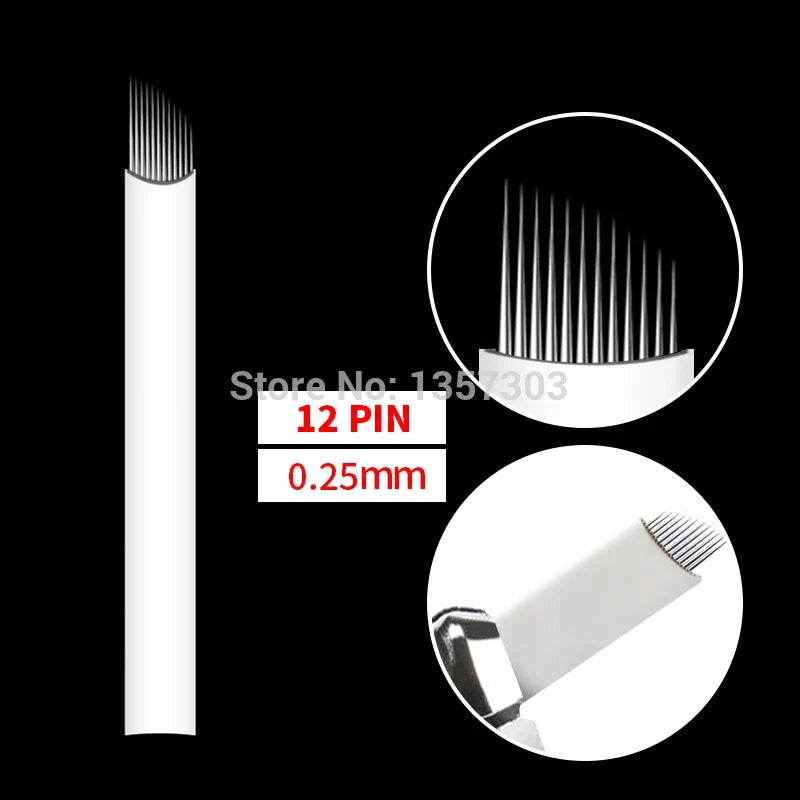 50pcs White 0.20MM/0.25mm Microblading Needles for Tattoo Lamina Tebori 7 9 11 12 14 Flex Blades U Shape Permanent Makeup Blades