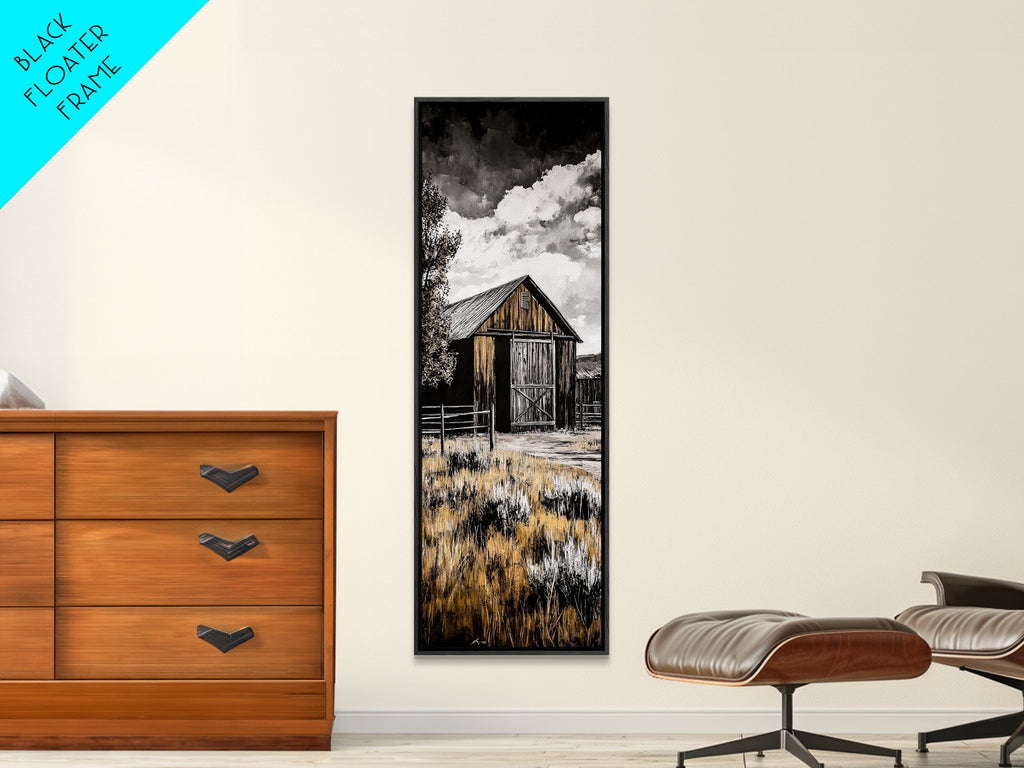 Rustic Barn Landscape Canvas Print Farmhouse Wall Art Barn Landscape Oil Painting Rustic Decor Moody Art Above Sofa Art