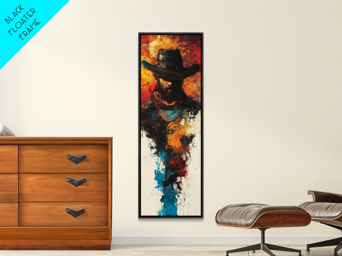Abstract Cowboy Painting Framed Canvas Print chicano art rustic wall art dark romance painting western decor moody art above couch art