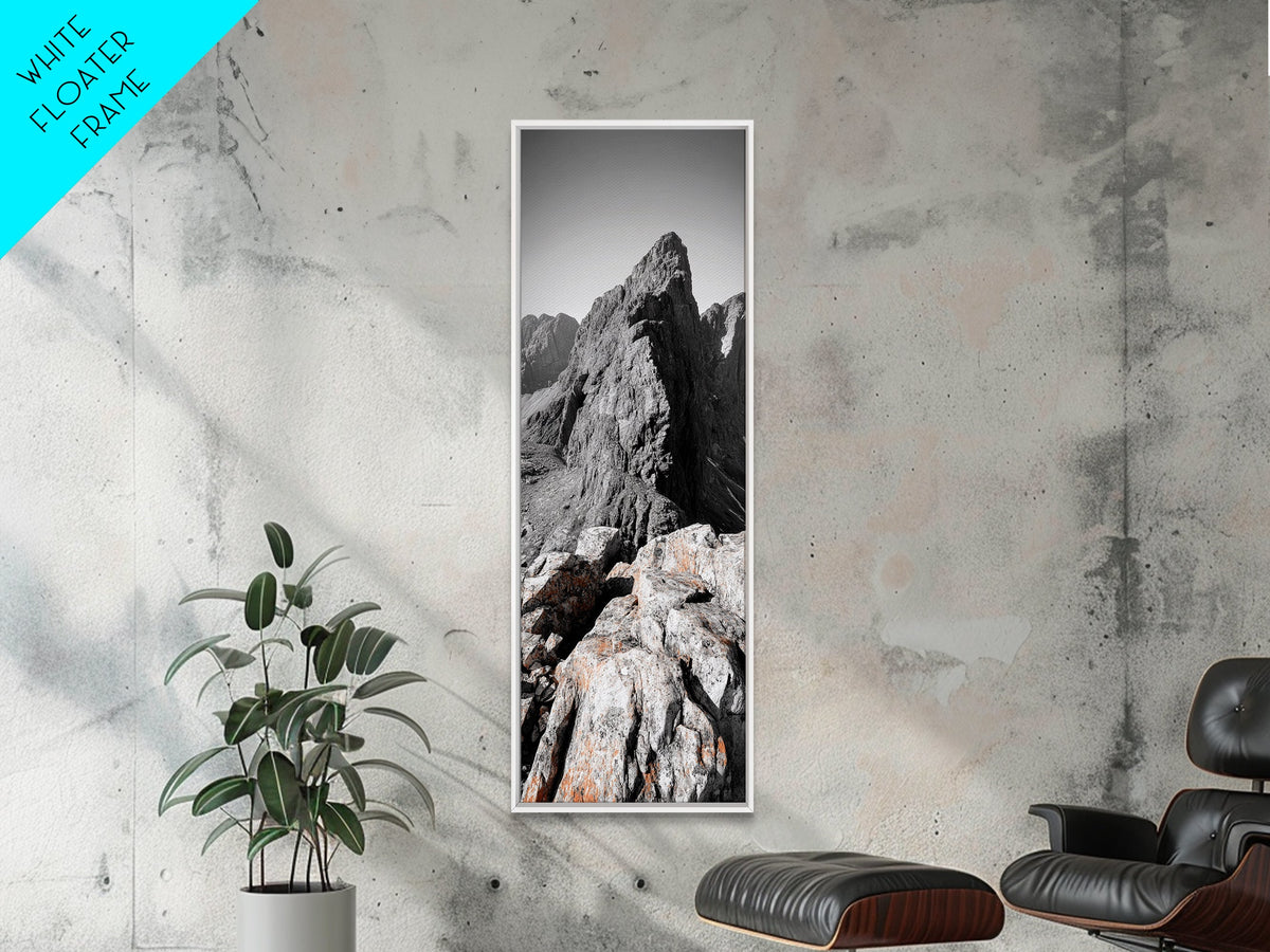 Rugged Mountain, Rocky Cliff, Adventure Landscape, Highland Scene, Nature Travel Art, Framed Canvas Print, Rustic Cabin Wall Decor