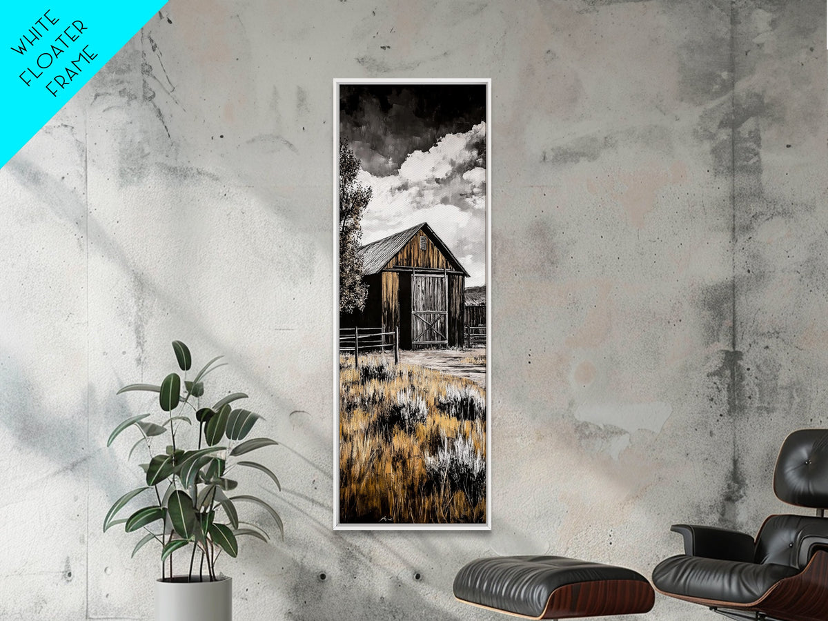 Rustic Barn Landscape Canvas Print Farmhouse Wall Art Barn Landscape Oil Painting Rustic Decor Moody Art Above Sofa Art