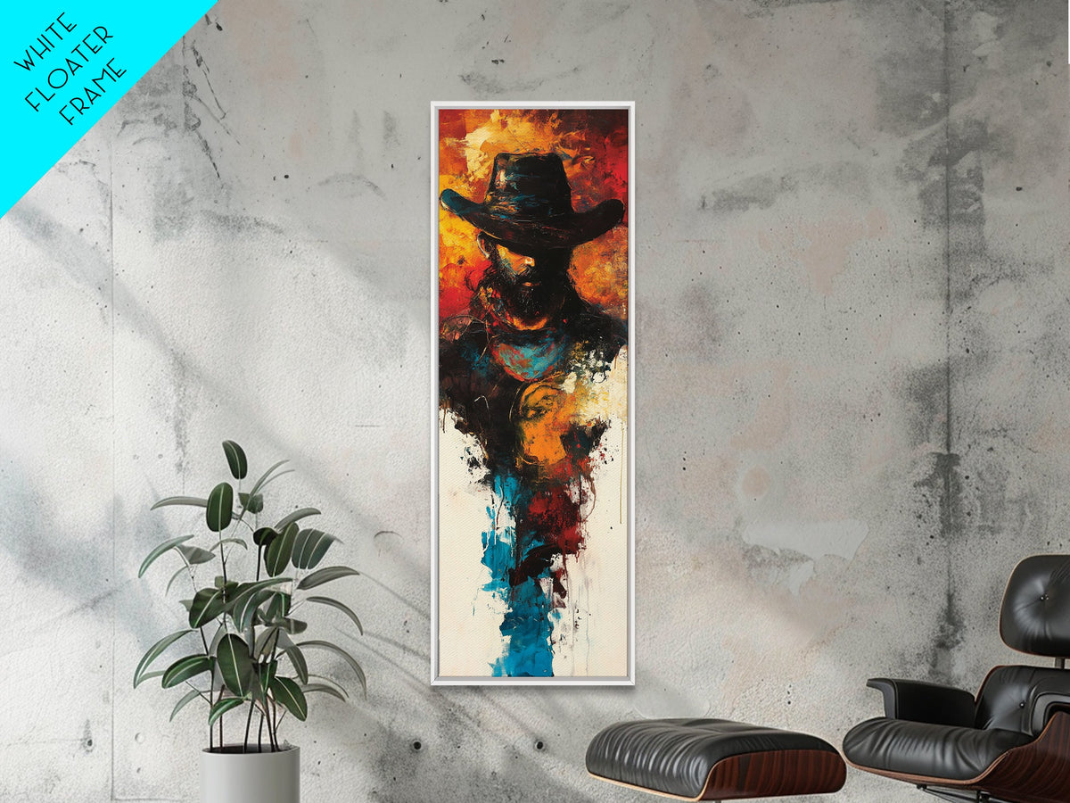 Abstract Cowboy Painting Framed Canvas Print chicano art rustic wall art dark romance painting western decor moody art above couch art