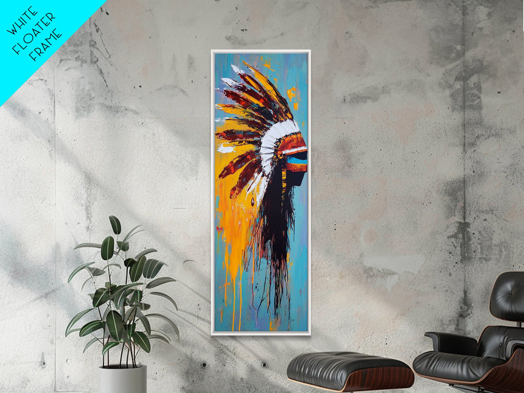 Bold Feather Headdress Canvas Print Afrocentric Wall Art Southwest Wall Art Colorful Portrait Painting Vertical Wall Art