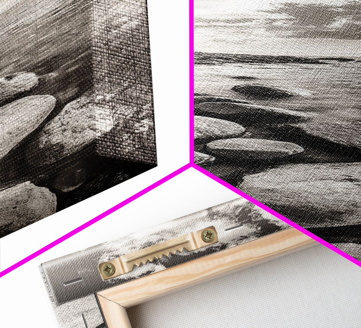 Sunrise Shore, Tranquil Coast, Pebble Beach, Golden Glow, Framed Canvas Print Fall Wall Art, Landscape Living Room Decor, Minimalist Aesthetic