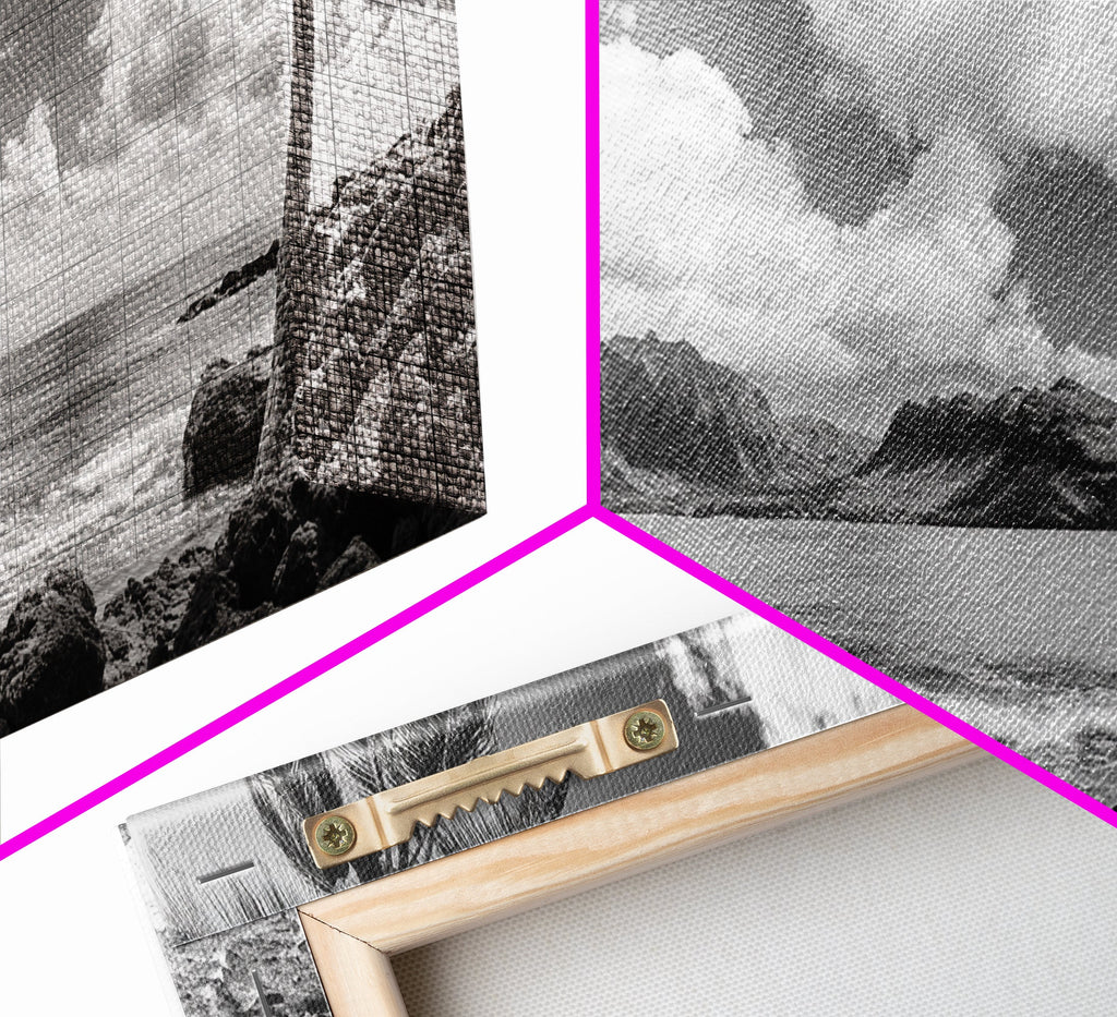 Tropical Beach View, Palm Tree Paradise, Black and White Island, Coastal Wall Decor, Canvas Print, Boho Living Room Art, Office Wall Art