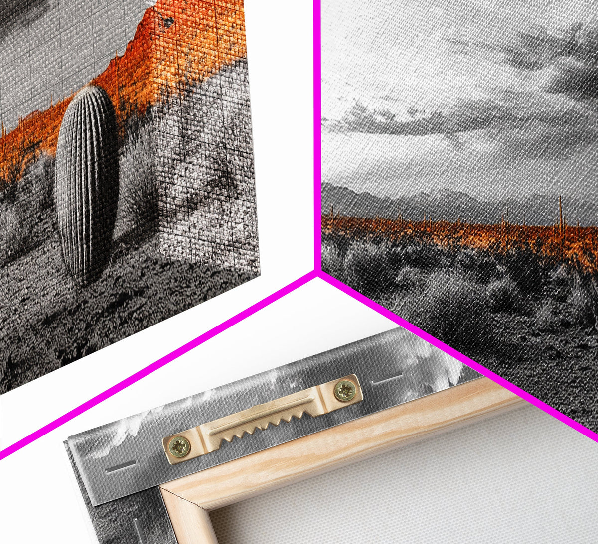 Arizona Desert Cactus, Orange Sunset Landscape, Saguaro Art, Framed Canvas Print, Western Wall Decor, Rustic Living Room Accent