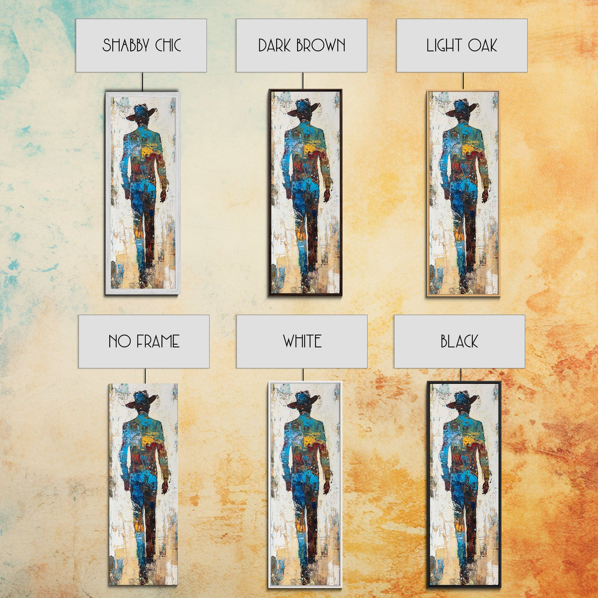 Abstract Cowboy Art Framed Canvas Print Western Rustic Wall Art, Southwest Wall Art, Tall Narrow Art, Farmhouse Art, Extra Wide Art
