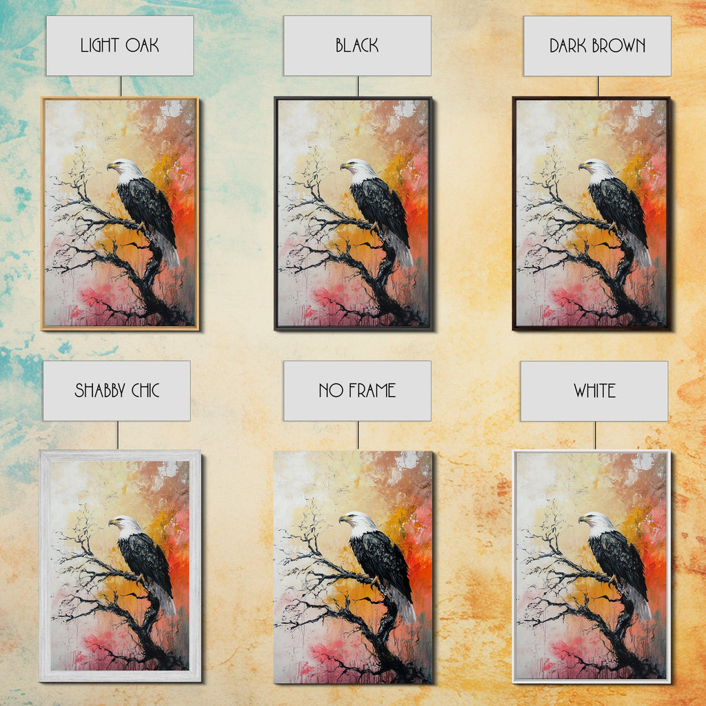 Eagle on Branch, textured painting, wildlife wall art, rustic art, autumn colors, farmhouse decor, framed canvas print, bird art