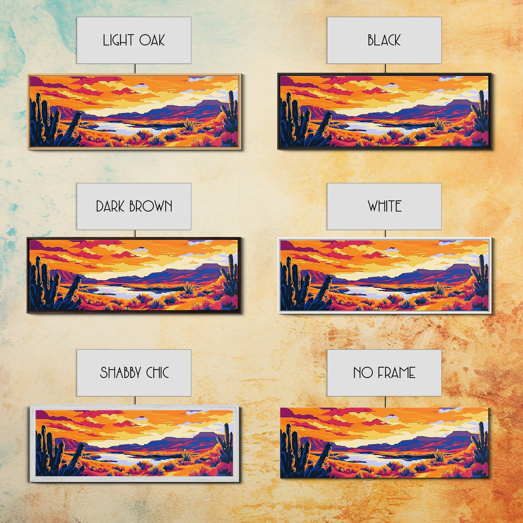 Desert Landscape Art, Joshua tree art, southwest wall art, extra wide art, panoramic painting, framed canvas print, rustic wall art, sunset painting