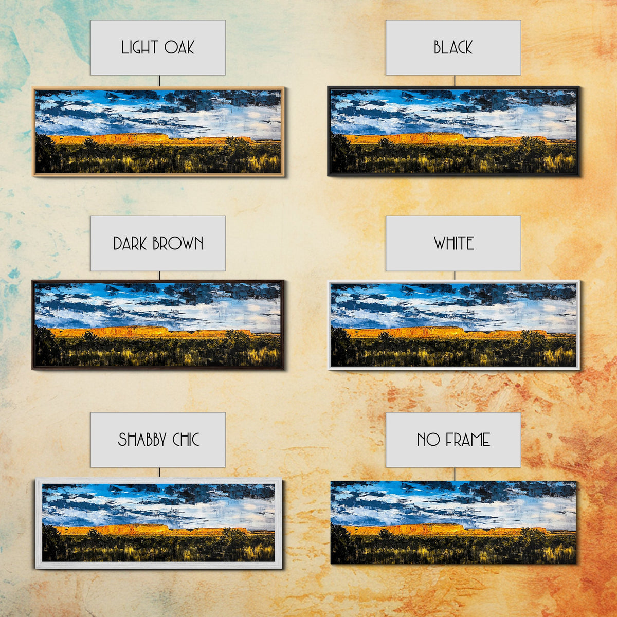 Southwest desert, landscape painting, long narrow wall art, extra wide art, panoramic painting, framed canvas print, rustic decor