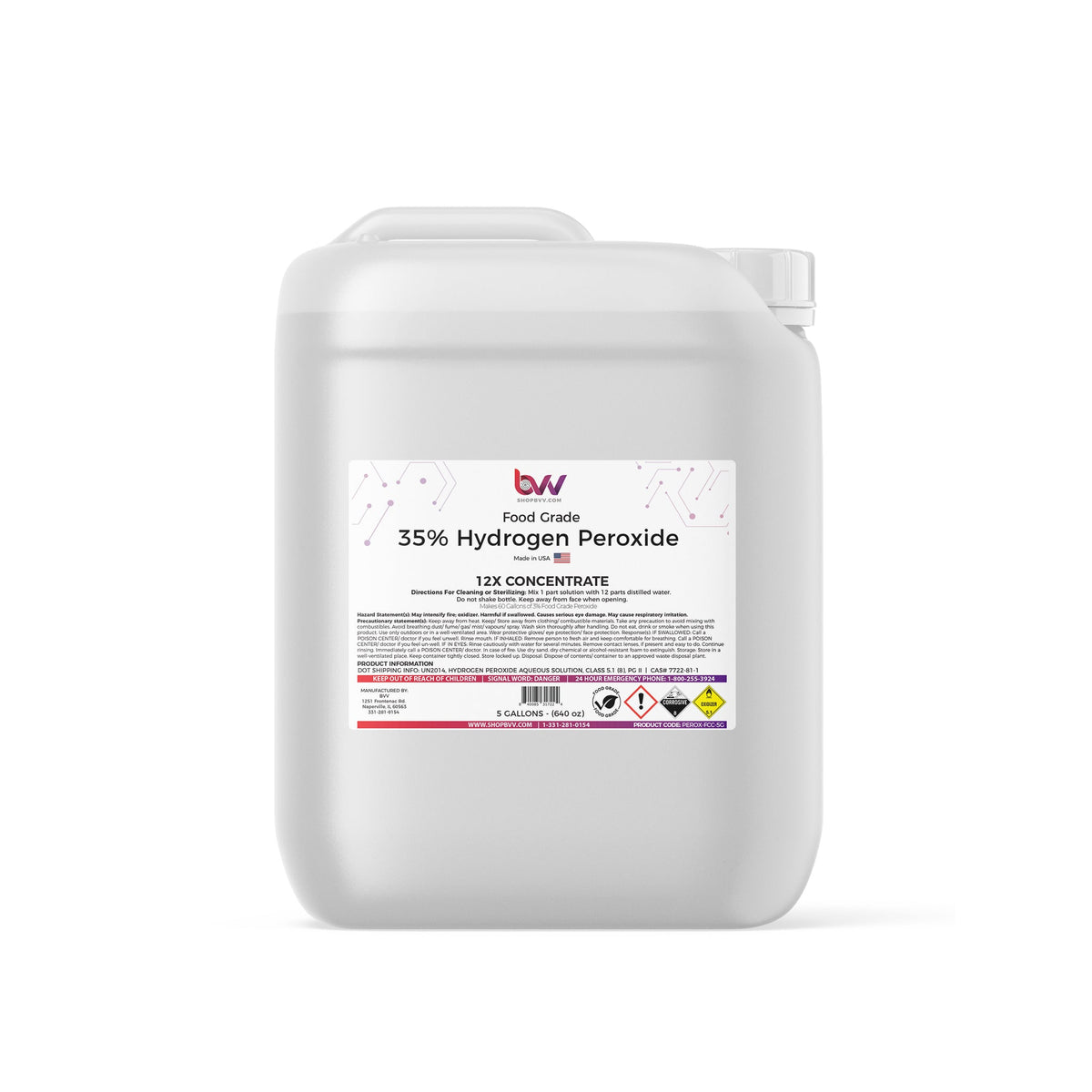 BVV™ 35% Food Grade Hydrogen Peroxide H2O2 (Food Grade) - 5 Gallons