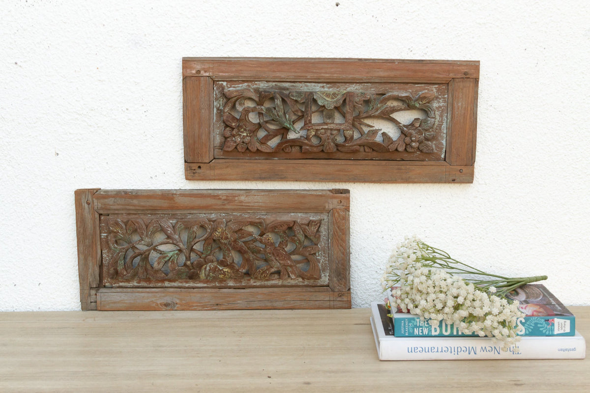 Set of 2, Carved & Painted Temple Carvings