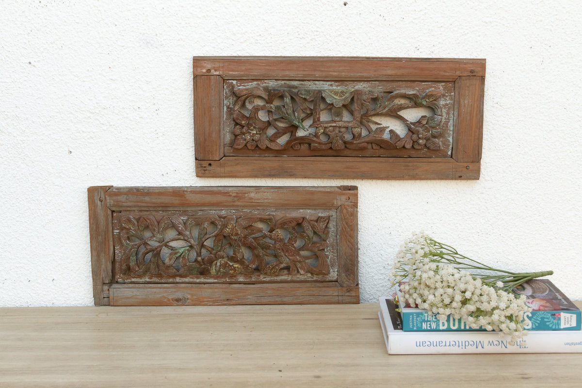 Set of 2, Carved & Painted Temple Carvings