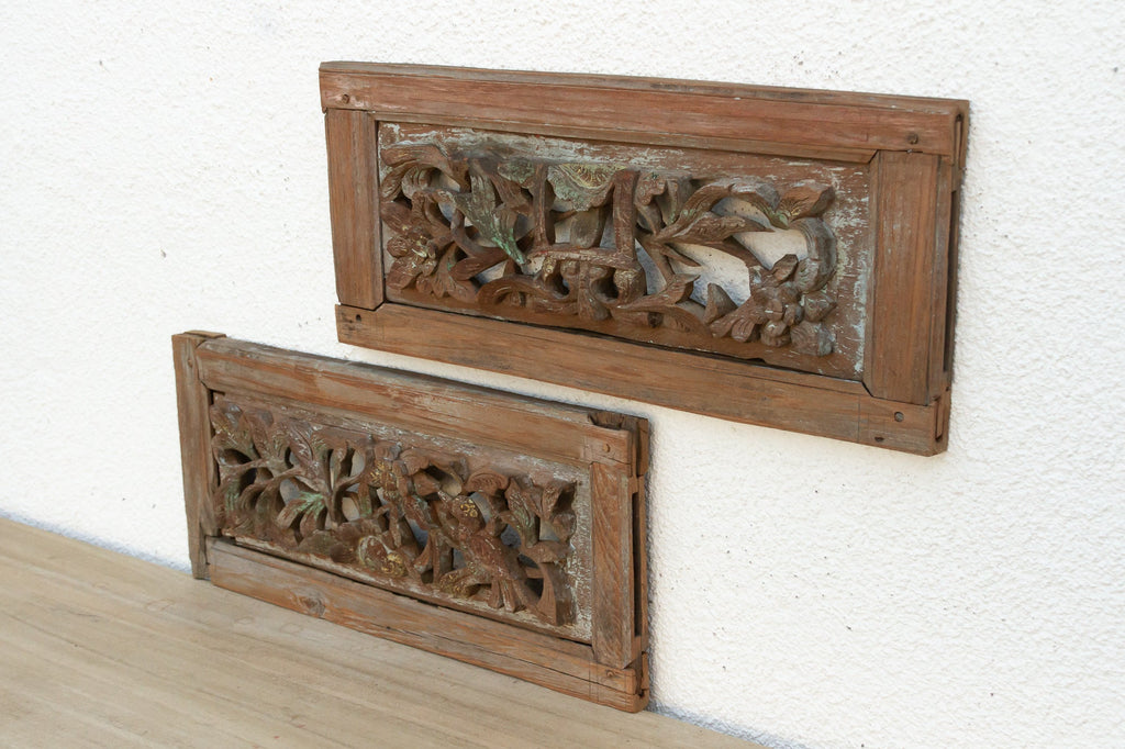 Set of 2, Carved & Painted Temple Carvings