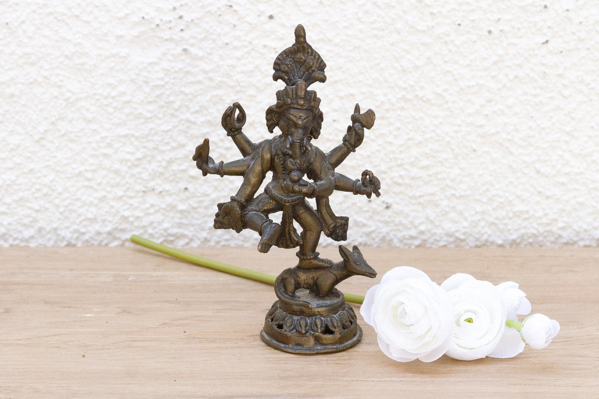 Antique Petite Brass Devotional Ganesh Figure