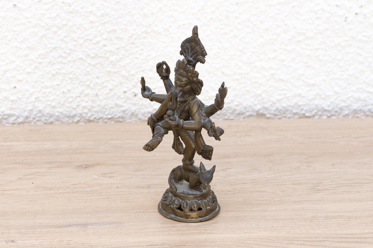 Antique Petite Brass Devotional Ganesh Figure
