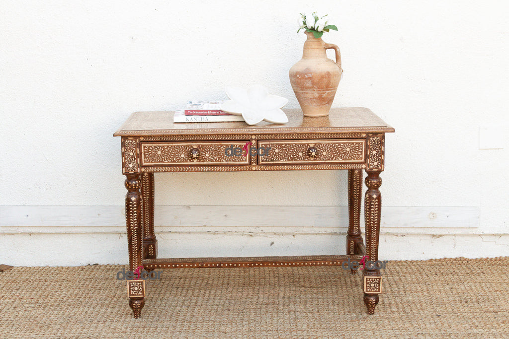 British Colonial Scalloped Inlay Design Writing Desk