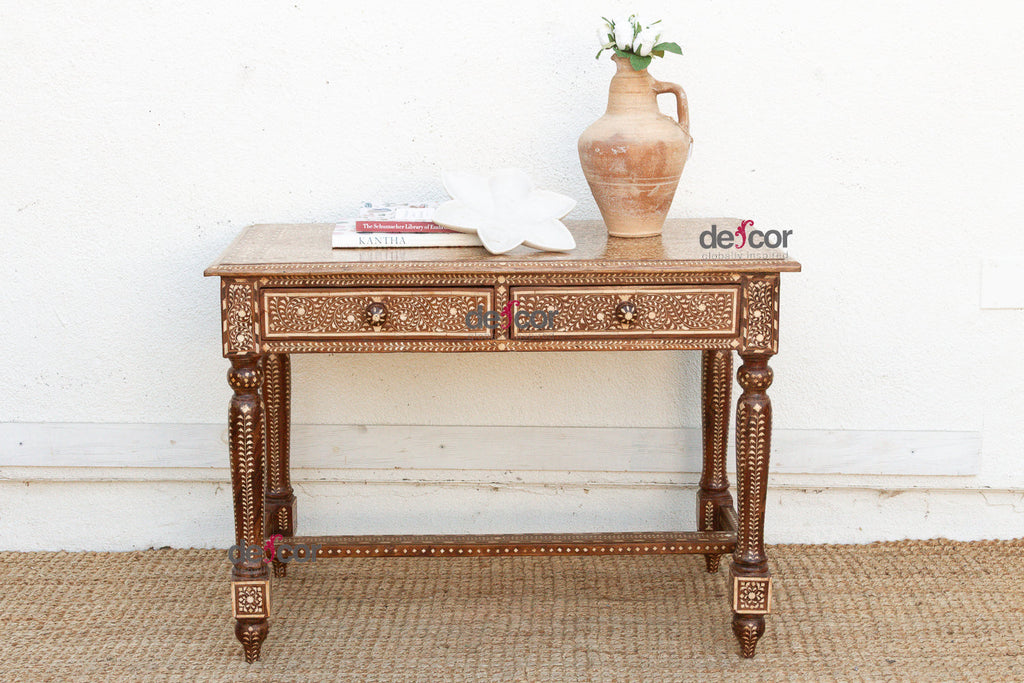 British Colonial Scalloped Inlay Design Writing Desk
